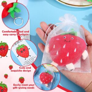 JellyArch 36 Pcs Employee Appreciation Gifts Bulk Fruit Keychain Positive Puns Card Organza Bags Coworker Thank You Gift(Strawberry Keychain)