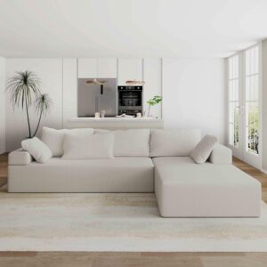 gorgenius modern upholstered sectional sofa couch set,modular 108" l shaped sectional living room sofa set with 6 pillows, combination sofa couch for living room,bedroom (ivory r)