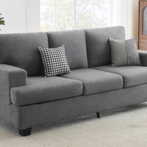 SENYUN 3-Seater Sofa Couch，Comfy Couch with Upholstered Cushions & Square Armrest,Modern Sofa with Deep Seats, Bouclé Home Sofa Couches for Living Room,Apartment,Bedroom,Office(Grey)