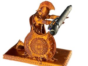 spartan warrior pen holder, antique bronze roman soldier desk stand, greek warrior pencil organizer, 3d printed gift for him, roman soldier pen holder, greek warrior pencil stand