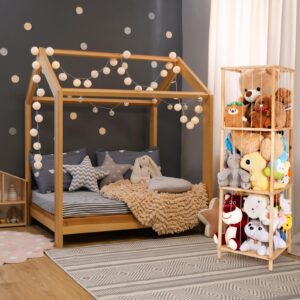 ACEPRUT Wood Stuffed Animal Storage, Space Save Three Tier Vertical Large Stuffed Animal Zoo Organizer for Playroom Bedroom