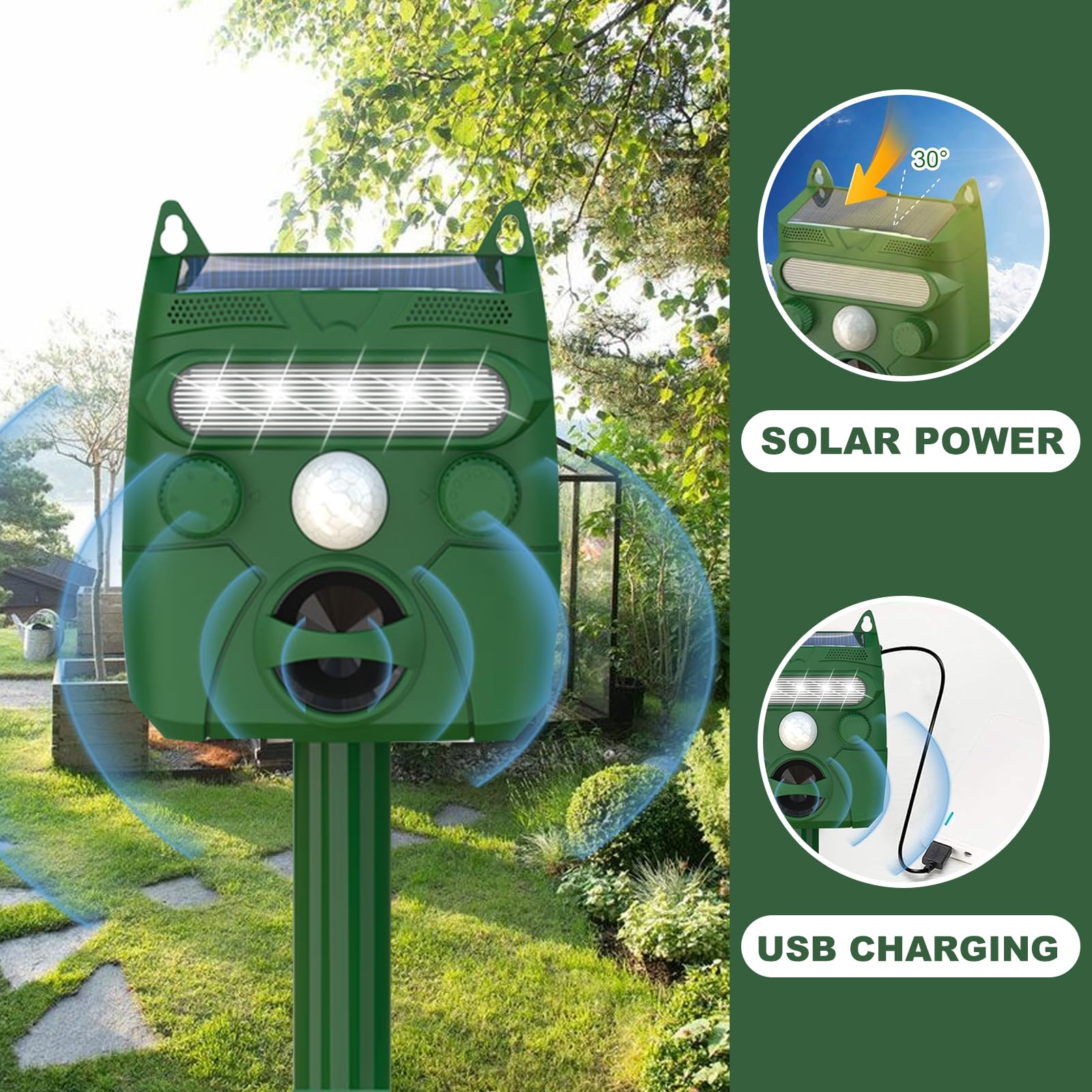 Upgraded Solar Animal Repellent,Cat Repellent Device,Deer Repellent,IP66 Waterproof Squirrel Repeller with Motion Sensor,Sound and LED Flashing,Repellent for Dog Bird Rabbit-Q548