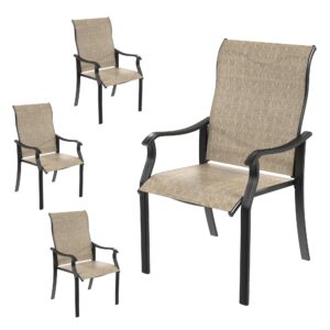 vonzoy outdoor patio dining chairs set of 4, high back patio chairs, all-weather textilene outdoor seating with armrests for lawn, porch and backyard (brown)