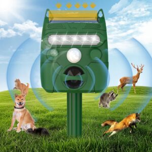 Upgraded Solar Animal Repellent,Cat Repellent Device,Deer Repellent,IP66 Waterproof Squirrel Repeller with Motion Sensor,Sound and LED Flashing,Repellent for Dog Bird Rabbit-Q548