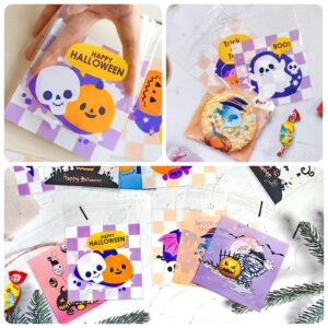 AXYEEUR 550 Pcs Halloween Candy Bags,Halloween Self Adhesive Cookie bags,12 Styles Halloween Clear Cellophane Treat bags for Party Favors Supplies