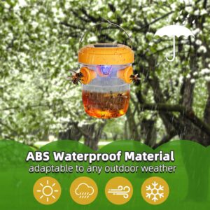 Wasp Traps Outdoor Hanging, Solar Powered Bee Traps 4 Packs, Yellow Jacket Traps-Carpenter Bee Traps for Outside, Wasp Deterrent Killer Reusable Yellow Jacket Hornet Catcher with LED Lights