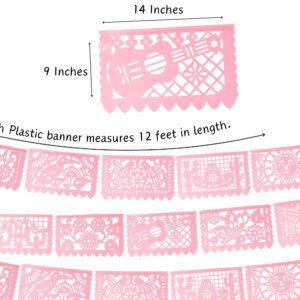 Papel Picado Banner Plastic (Light Pink) Mexican banners for fiesta party, Fiestas flags for Bridal, Weddings, Baby Showers, Birthdays Pastel Pink 3 Pack