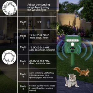 Upgraded Solar Animal Repellent,Cat Repellent Device,Deer Repellent,IP66 Waterproof Squirrel Repeller with Motion Sensor,Sound and LED Flashing,Repellent for Dog Bird Rabbit-Q548