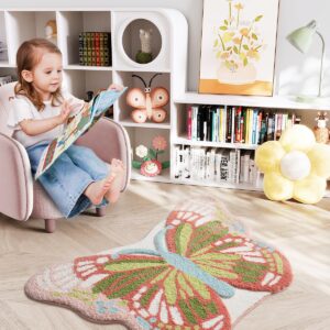 LUMI Area Rug, Shag Ultra-Soft Absorbent Rugs, Washable Non-Slip Backing Cute Carpet, Plush High Pile Floor Mats for Living Room, Kids Room, Bedroom and Nursery Room Decor, 28"x39", Pink Butterfly