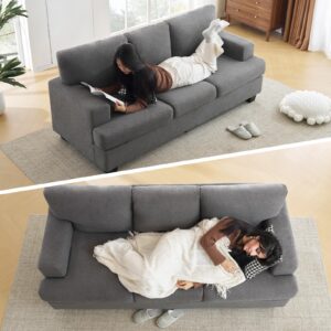 SENYUN 3-Seater Sofa Couch，Comfy Couch with Upholstered Cushions & Square Armrest,Modern Sofa with Deep Seats, Bouclé Home Sofa Couches for Living Room,Apartment,Bedroom,Office(Grey)