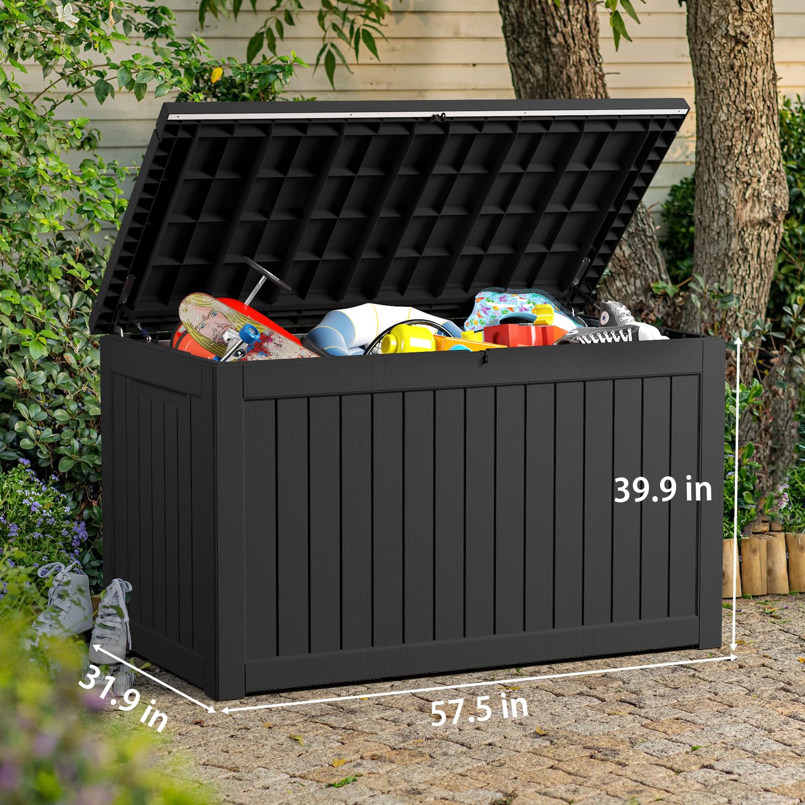 Kiivakii 230 Gallon Large Resin Deck Box, Indoor Outdoor Storage Boxes, Waterproof Storage Bin, Organization and Storage for Patio Furniture, Outdoor Cushions, Garden Tools & Pool Supplies, Lockable