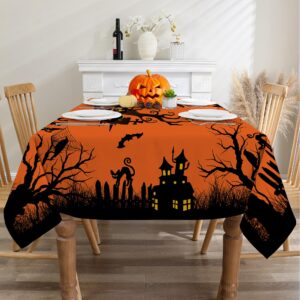 cusugbaso Halloween Tablecloth 60x84 Inches Rectangle - Orange Halloween Table Decorations - Water Resistant Spider Web Halloween Table Cloth, Rectangle Halloween Table Decor for Party