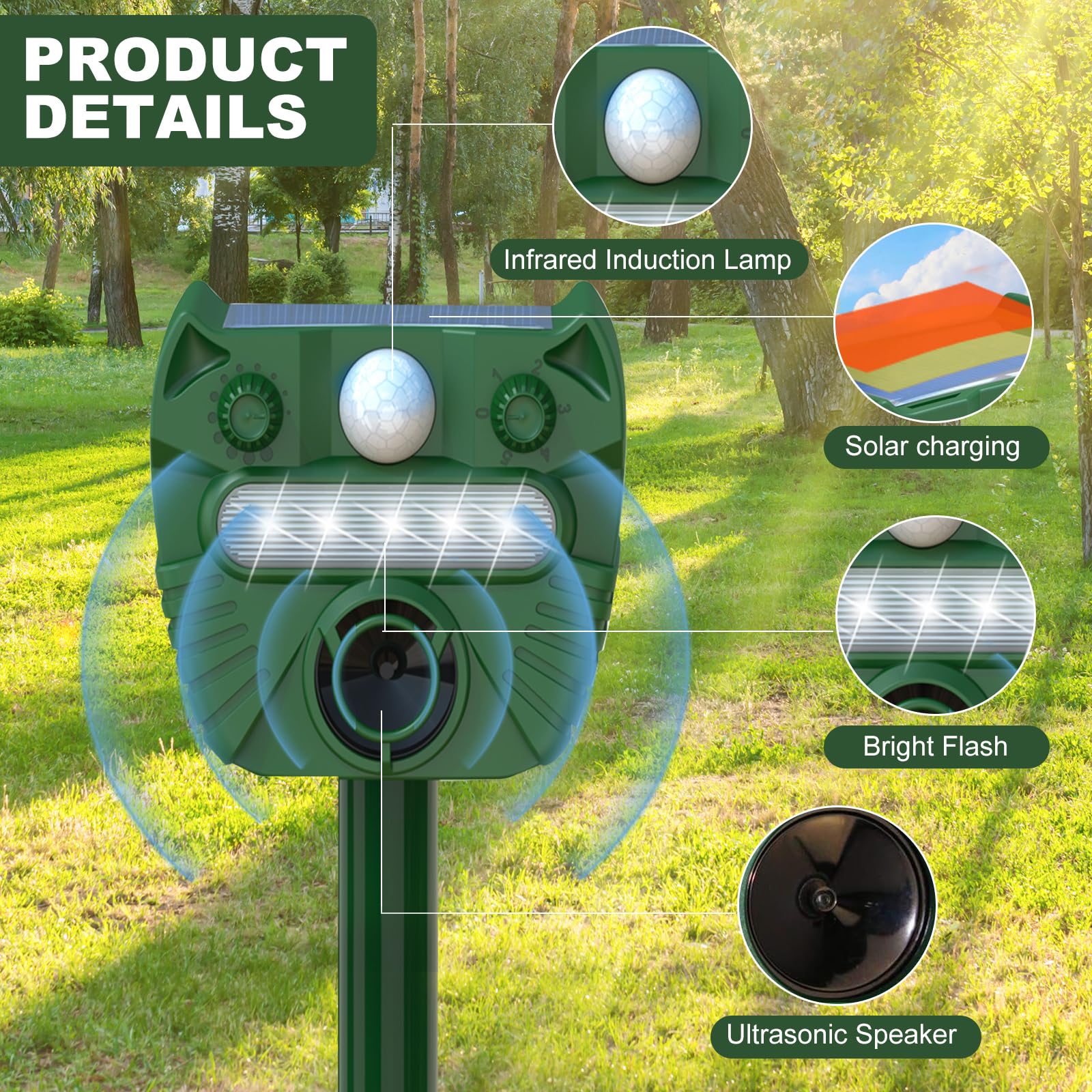 Upgraded Solar Animal Repellent,2024 Cat Repellent Device,Deer Repellent,Waterproof Squirrel Repeller Motion Sensor,Sound and LED Flashing,Animal Repellent for Dog Bird Rabbit-Q547