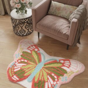 LUMI Area Rug, Shag Ultra-Soft Absorbent Rugs, Washable Non-Slip Backing Cute Carpet, Plush High Pile Floor Mats for Living Room, Kids Room, Bedroom and Nursery Room Decor, 28"x39", Pink Butterfly