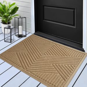 hiyard sturdy front door mat, absorbent resist dirt welcome door mat indoor outdoor, non slip entry mat, fade resistant, indoor outdoor door mats, low profile doormat for entryway, 36×24, beige