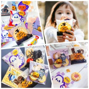 AXYEEUR 550 Pcs Halloween Candy Bags,Halloween Self Adhesive Cookie bags,12 Styles Halloween Clear Cellophane Treat bags for Party Favors Supplies