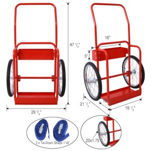 Large Dual Oxygen Tank Cart Dolly Double Welding Cylinder Cart Full Range Optimize Welding Transport,20" Pneumatic Wheels Includes Two Fastening beltsEasily Maneuvered