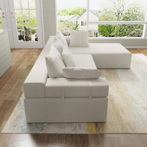 GORGENIUS Modern Upholstered Sectional Sofa Couch Set,Modular 108" L Shaped Sectional Living Room Sofa Set with 6 Pillows, Combination Sofa Couch for Living Room,Bedroom (Ivory R)