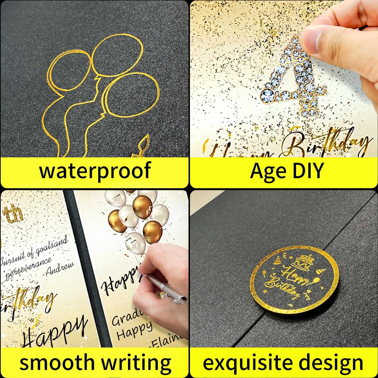 Birthday Guest Book Birthday Black and Gold Party Decorations,DIY Birthday Signing Card Board wtih Number Stickers, Be applicable to Any Age Birthday Party Supplies,Record the best wishes of friends