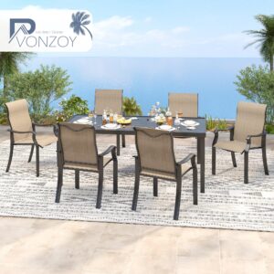 VONZOY Outdoor Patio Dining Chairs Set of 4, High Back Patio Chairs, All-Weather Textilene Outdoor Seating with Armrests for Lawn, Porch and Backyard (Brown)