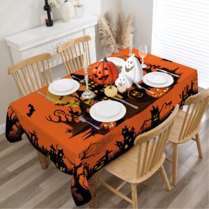 cusugbaso Halloween Tablecloth 60x84 Inches Rectangle - Orange Halloween Table Decorations - Water Resistant Spider Web Halloween Table Cloth, Rectangle Halloween Table Decor for Party