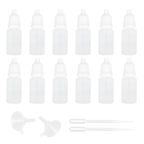 Plastic Dropper Bottle, 12 Pieces 10ml Empty Dropper Bottles Small Squeeze Bottles Refillable Eye Drop Bottles Dispenser Travel Size Dropper Bottles with 2 Funnel 2 Droppers for Liquid Oils Essence