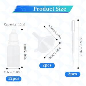 Plastic Dropper Bottle, 12 Pieces 10ml Empty Dropper Bottles Small Squeeze Bottles Refillable Eye Drop Bottles Dispenser Travel Size Dropper Bottles with 2 Funnel 2 Droppers for Liquid Oils Essence