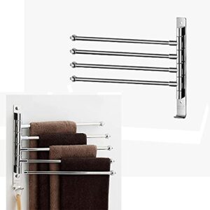 Bathroom Shelves Towel Rail Rack Stainless Steel Rotating Towel Rack, Bath Rail Hanger Towel Holder, 4 Swivel Bars Bathroom Wall Mounted Towel Rail for Bathroom Kitchen