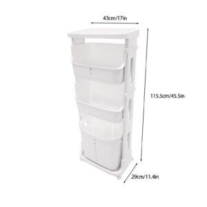 HOLMZCED 4 Tiers Standing Laundry Baskets with Wheels, Rolling Laundry Cart with Removable Laundry Basket Mobile Laundry Hampers Plastic Laundry Storage Cart White for Bedroom Laundry Room Bathroom