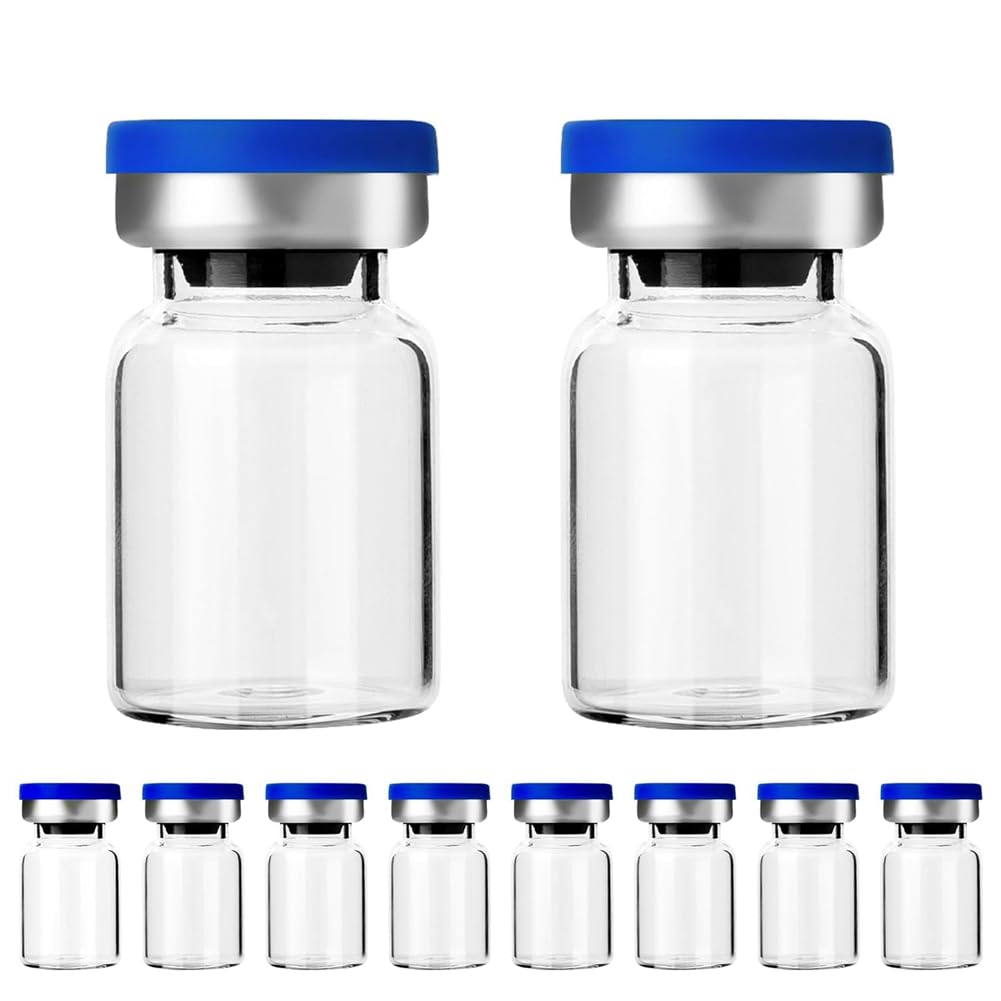 Viodmss Sterile Empty Vials with Self Healing Injection Port,with Aluminum Plastic Cap,Sealed Empty Vials (5ML 10PCS)