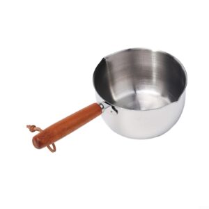 Mini Butter Melting Pot, Stainless Steel Hot Oil Pan Milk Butter Warmer with Wooden Handle Dual Pour Spout Small Sauce Pan Sauce Serving Pots(500ml)