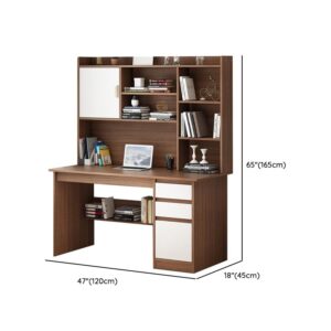 LITFAD Modern Computer Desk Work from Home Desk with Hutch, Bookcase and Integrated Cable Management, Rectangular Wood Office Desk 3 Drawers, 47.2" L x 17.7" W x 65" H, Black Oak