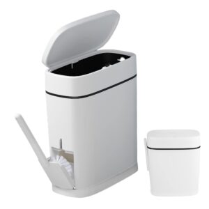 newgtuizi bathroom trash can|bathroom bin with toilet brush holder 14l slim trash can white wastebasket garbage bin with press top lid for kitchen