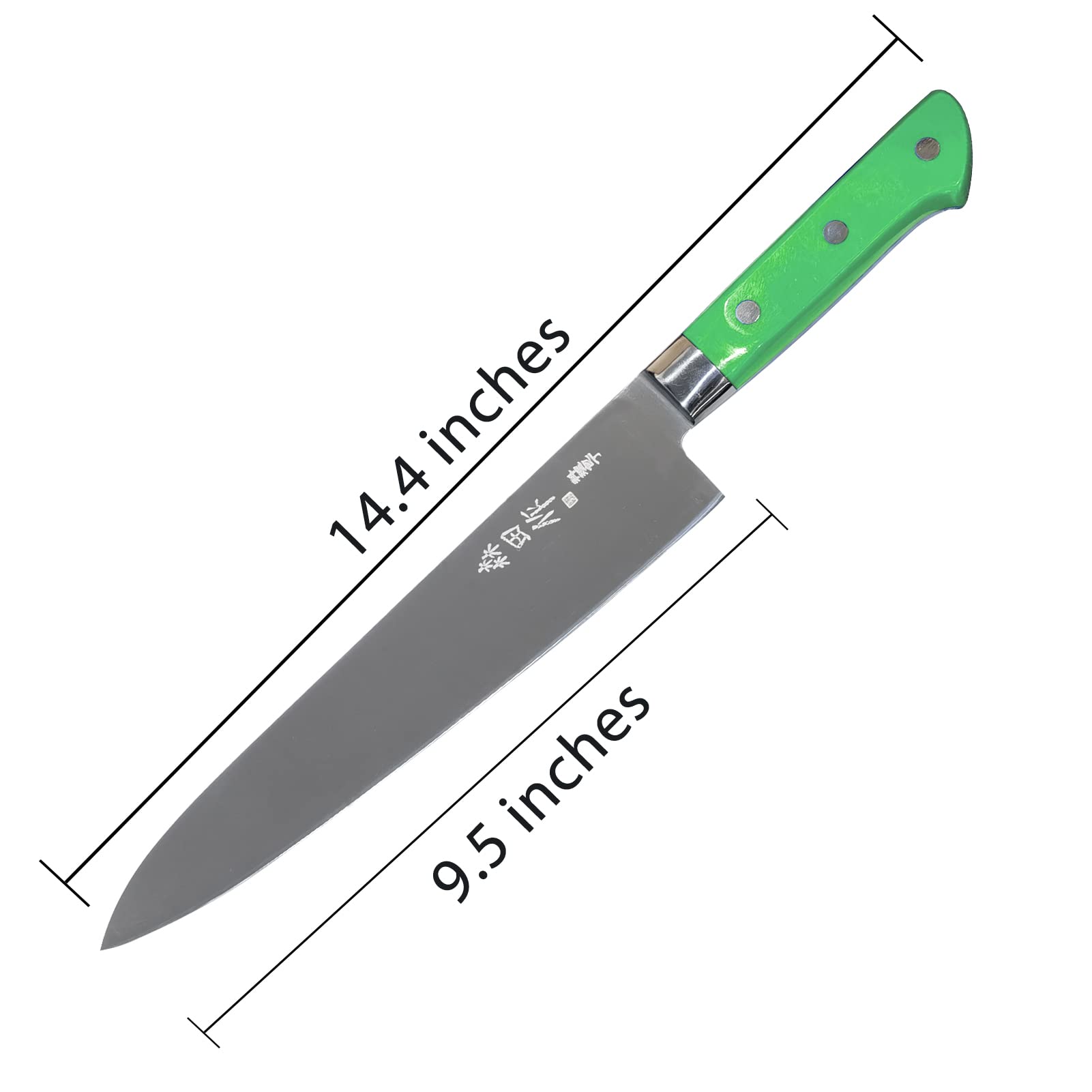 Sumteene Japanese Chef Knife 9.5 inches, Professional Sushi Knife with Green Ergonomic Handle, Sharp Japanese Knife, Japanese Gyuto Knife for Household or Work