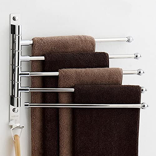 Bathroom Shelves Towel Rail Rack Stainless Steel Rotating Towel Rack, Bath Rail Hanger Towel Holder, 4 Swivel Bars Bathroom Wall Mounted Towel Rail for Bathroom Kitchen