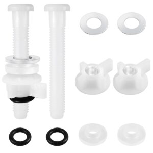 2 pack white universal toilet seat screws, toilet seat bolts replacement kit, with nut and washer, for top mounted toilet seat hinges