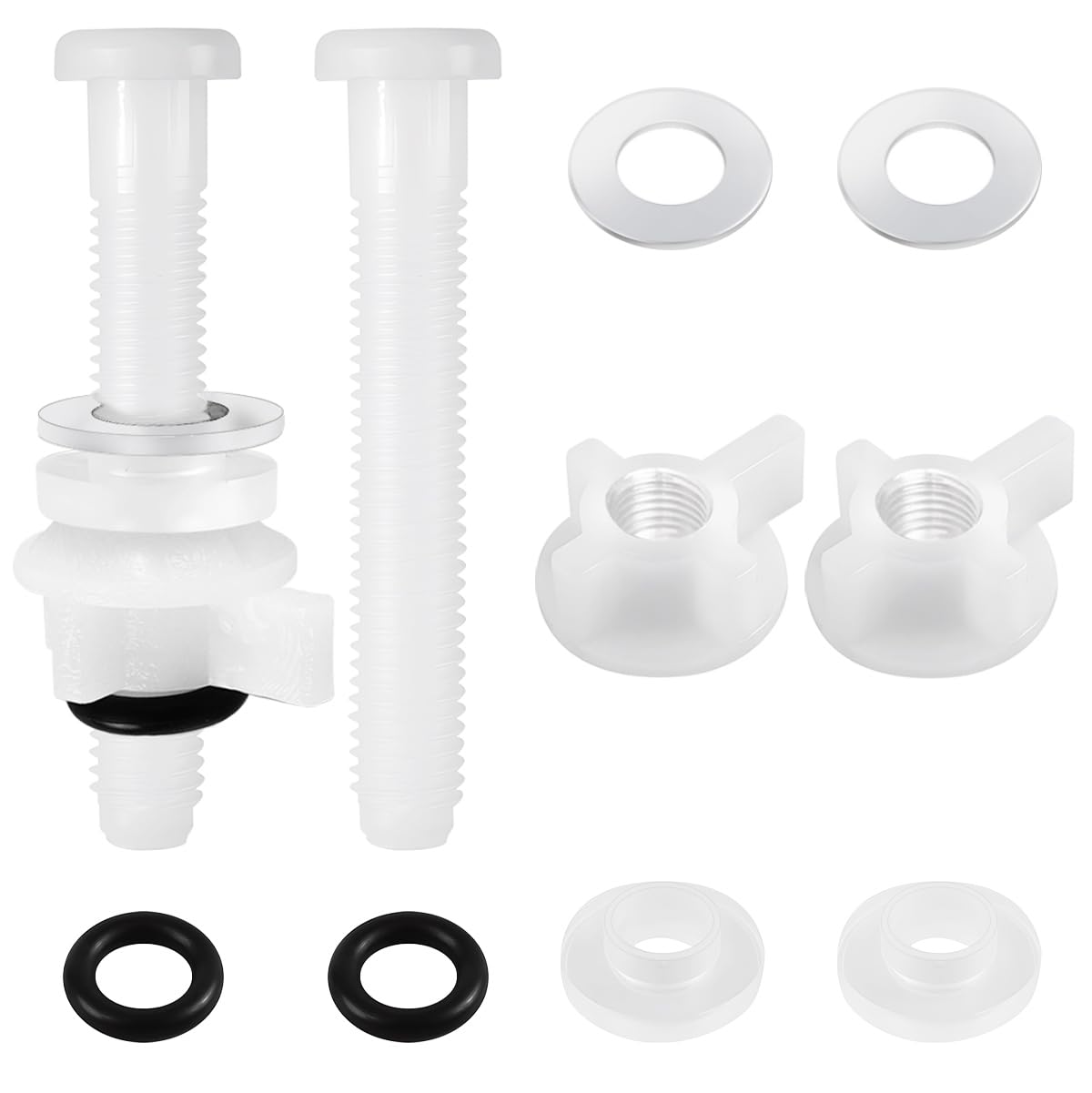 2 Pack White Universal Toilet Seat Screws, Toilet Seat Bolts Replacement Kit, with Nut and Washer, for Top Mounted Toilet Seat Hinges