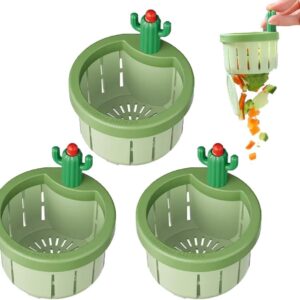 3PCS Cactus Kitchen Sink Drain Strainer - Press Automatic Dumping Basket, Multi-Functional Home Use Cactus Sink, Draining Basket Filter Net Lifting Basket, Kitchen Waste Collector Filter (Green)