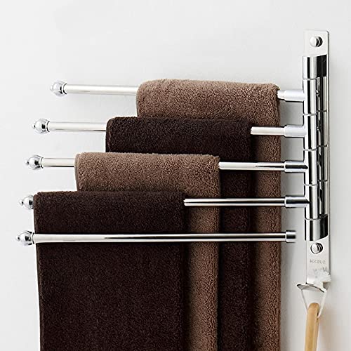 Bathroom Shelves Towel Rail Rack Stainless Steel Rotating Towel Rack, Bath Rail Hanger Towel Holder, 4 Swivel Bars Bathroom Wall Mounted Towel Rail for Bathroom Kitchen