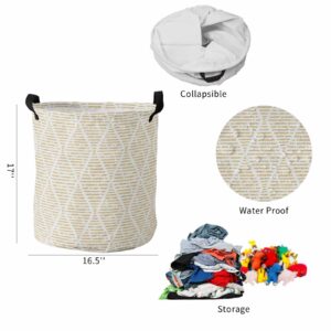 Huotupsine Yellow Geometric Laundry Basket Large 16.5"x17" Waterproof Laundry Hamper, Contemporary Modern Abstract Art Collapsible Toys Blankets Storage Baskets Clothes Hamper for Bathroom Bedroom