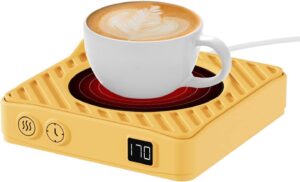 coffee warmer with digital display, 2-12hrs auto-shut off coffee warmer for desk, mug warmer, coffee mug warmer with 3-temp settings, mug warmer for desk with anti scalding silicone pad