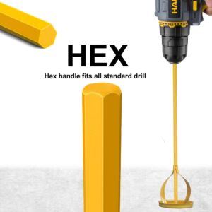 Viganoc Paint and Mud Mixers, Paint Stirrer for Drill Bits in 1 to 5 Gallon Drums, Fits all Standard Drill Bits, Hex Head Non-slip, Easy to Clean, Paint and Plaster Mixers Stirrer Tools (Yellow)