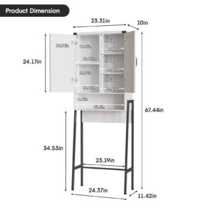 Over Toilet Storage with 2-Door Design Over The Toilet Storage Cabinet with Shelves Bathroom Organizers and Storage with Anti-Tip Device Over Toilet Organizer for Bathroom,Restroom,Laundry White