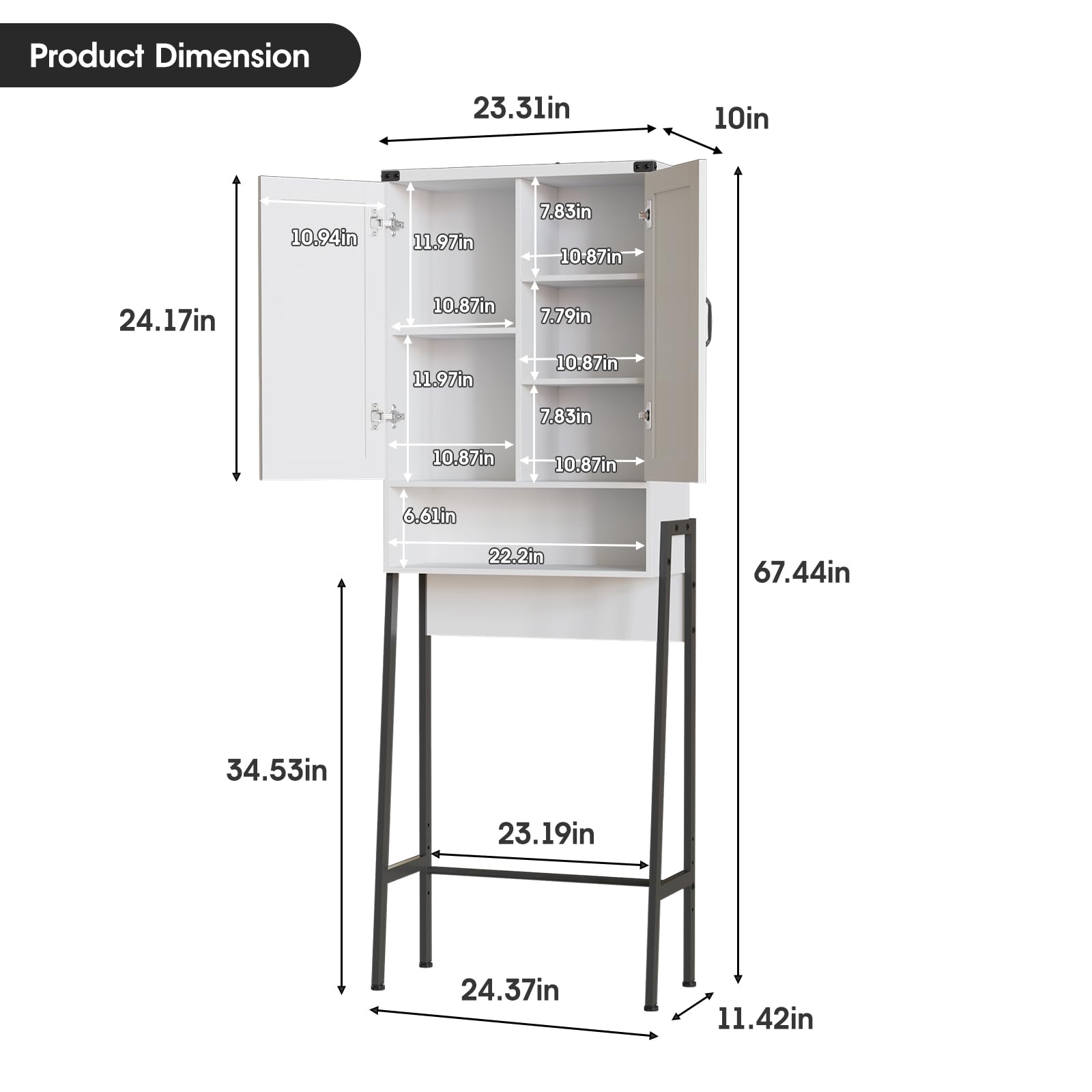 Over Toilet Storage with 2-Door Design Over The Toilet Storage Cabinet with Shelves Bathroom Organizers and Storage with Anti-Tip Device Over Toilet Organizer for Bathroom,Restroom,Laundry White