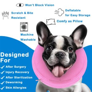 infisu Inflatable Dog Cone Collar (M Size), Soft Blow-up Protective Recovery Dog Collar, Pet Donut Cone Collar, Comfy E-Collar After Surgery for Medium Dog to Prevent Biting Scratching, Pink