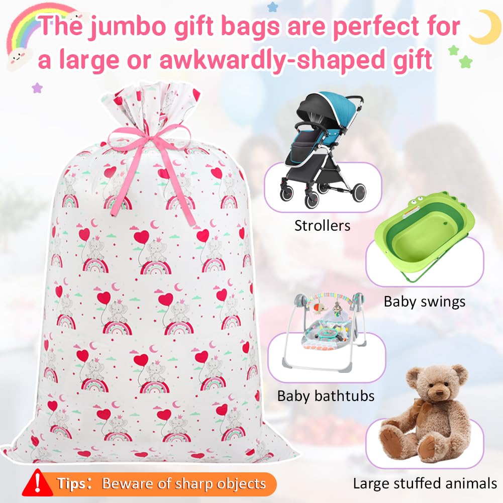 Shintop Large Baby Girl Gift Bag, 36x56inch Pink Big Baby Gift Bag Jumbo Plastic Gift Sack Extra Large Gift Wrap for Baby Shower Giant Gifts Odd Shaped Presents (1pack)