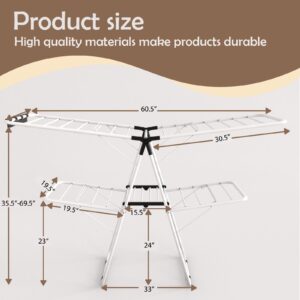 Maomo Double Deck Drying Rack - 2 Layer Large Clothes Drying Rack Foldable,No Installation Required ，Suitable for Indoor and Outdoor.Gull Wings.33 Clothes Poles are Equipped with Sock Clips.