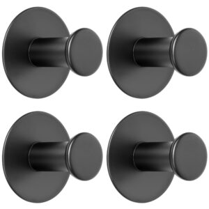 sayayo self adhesive hooks for hanging, coat hooks wall mount matte black towel hook for bathrooms, stick on hooks sus304 stainless steel, 4pcs