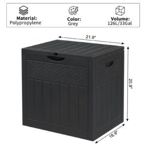 VINGLI 33 Gallon Outdoor Deck Box, Polypropylene Deck Box with Side Handles, Lockable Storage Box for Patio, Garden, Backyard and Balcony, Grey