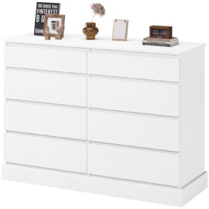 DICTAC 8 Drawers Dresser for Bedroom, White Large Chest of Drawers, Long Modern Double Dressers, Big Clothing Storage Organizer Closet with Ample Space, 51.6''L x 15.7''D x 37.7''H